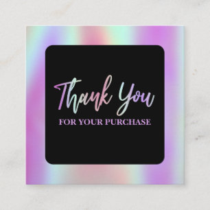 Thank You For Your Purchase Holographic And Black Square Business Card