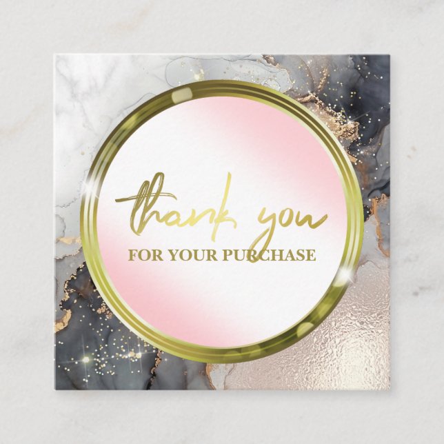 Thank You For Your Purchase Lush Ink Black Pink Square Business Card (Front)