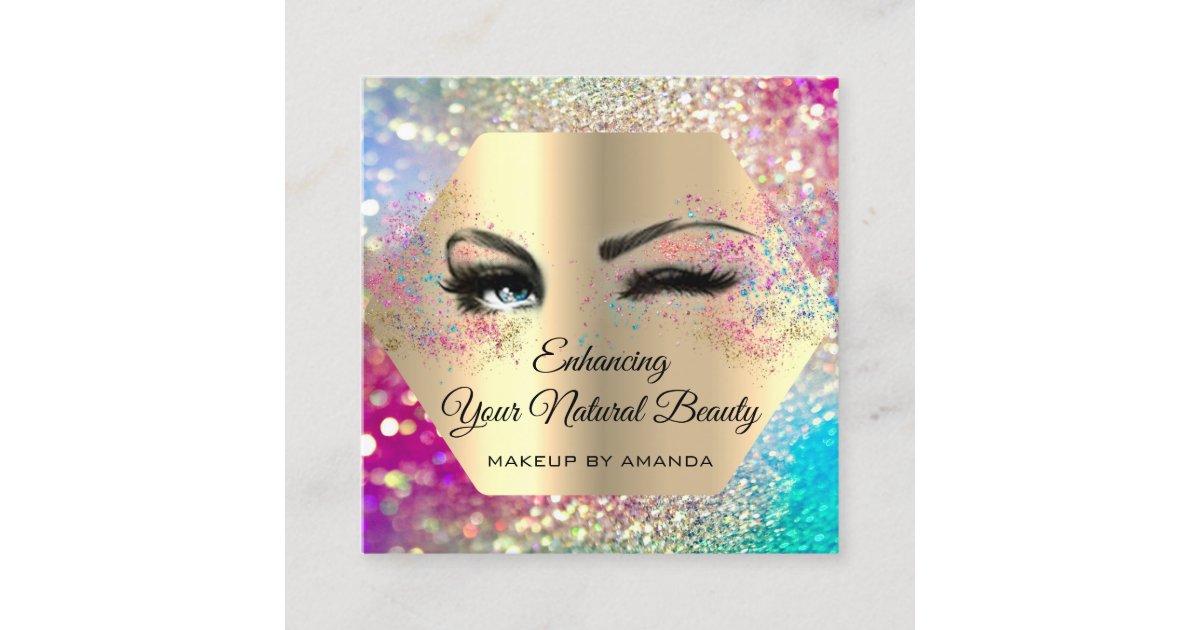 Thank You For Your Purchase Makeup Glitter Square Business Card | Zazzle