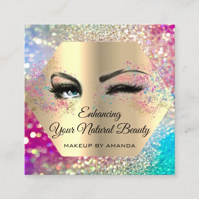 Thank You For Your Purchase Makeup Glitter Square Business Card (Front)