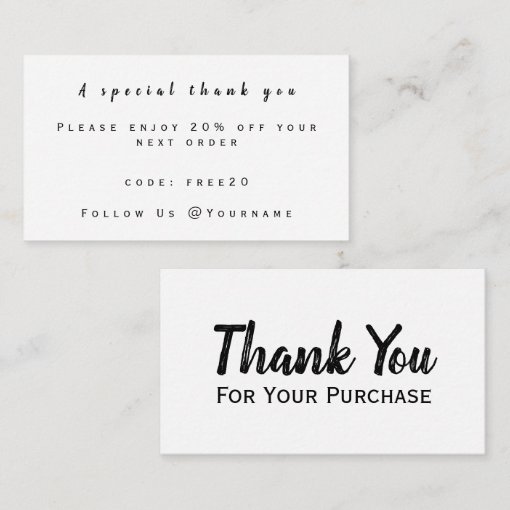 Thank You For Your Purchase Modern Minimal Script Note Card | Zazzle