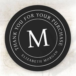 Thank You For Your Purchase Modern Monogram Classic Round Sticker