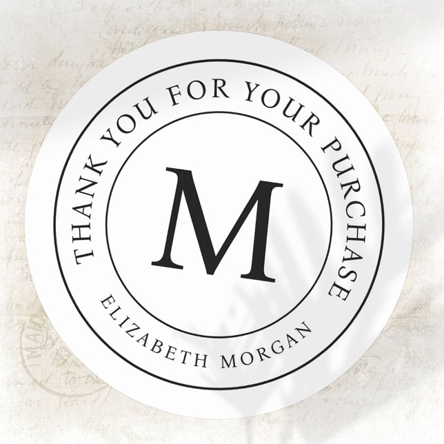 Thank You For Your Purchase Modern Monogram Classic Round Sticker (Creator Uploaded)