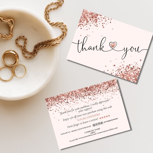 thank you for your purchase modern script heart business card