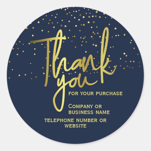 Thank You For Your Purchase Navy Gold Classic Round Sticker