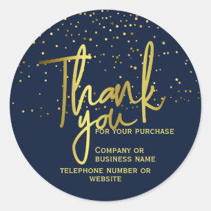 Thank You For Your Purchase Navy Gold Classic Round Sticker