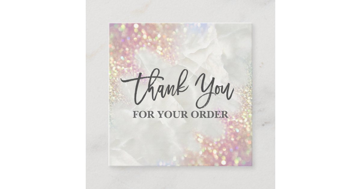 Thank You For Your Purchase Opal Glitter Marble Square Business Card ...