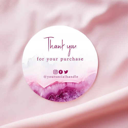 Thank you for your purchase pink agate social classic round sticker