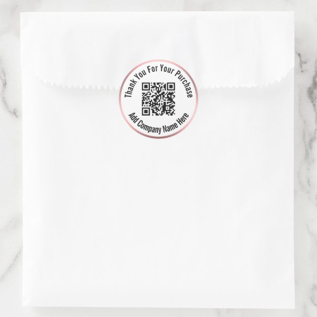 Thank You For Your Purchase Pink and White QR Code Classic Round Sticker (Bag)