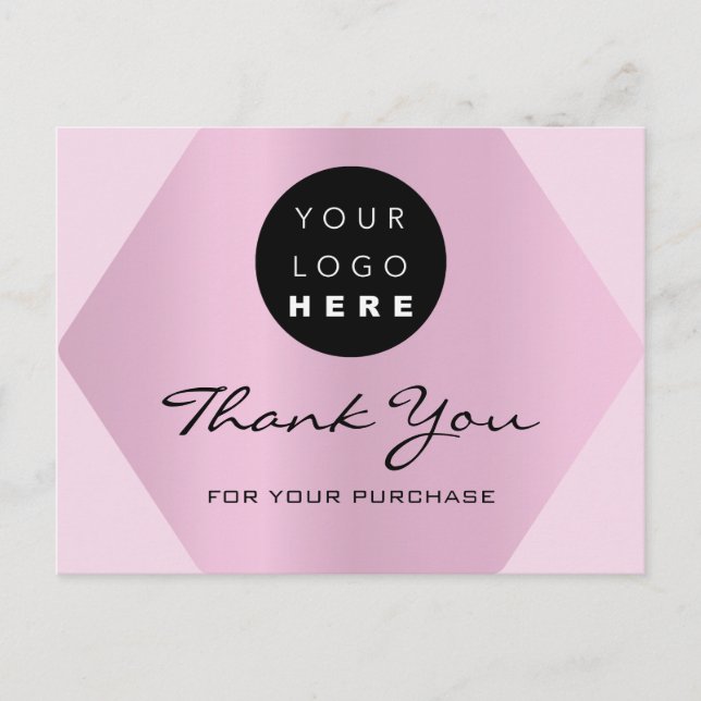 Thank You For Your Purchase Pink Custom Logo Postcard (Front)