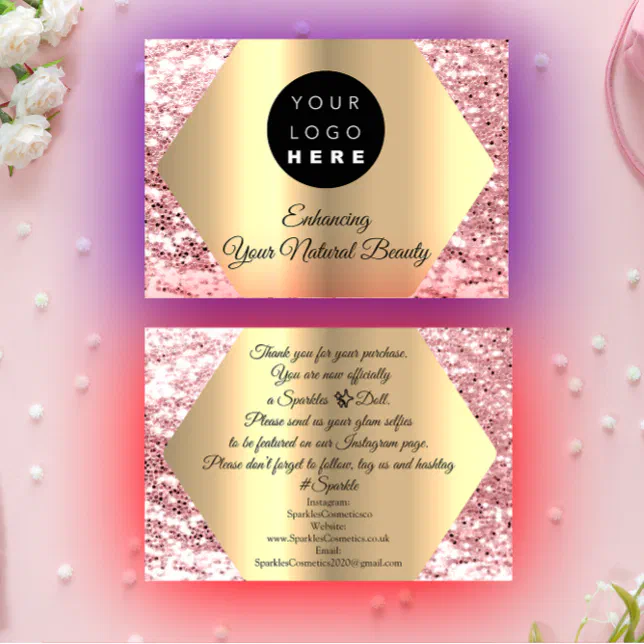 Thank You For Your Purchase Pink Gold Logo Business Card | Zazzle