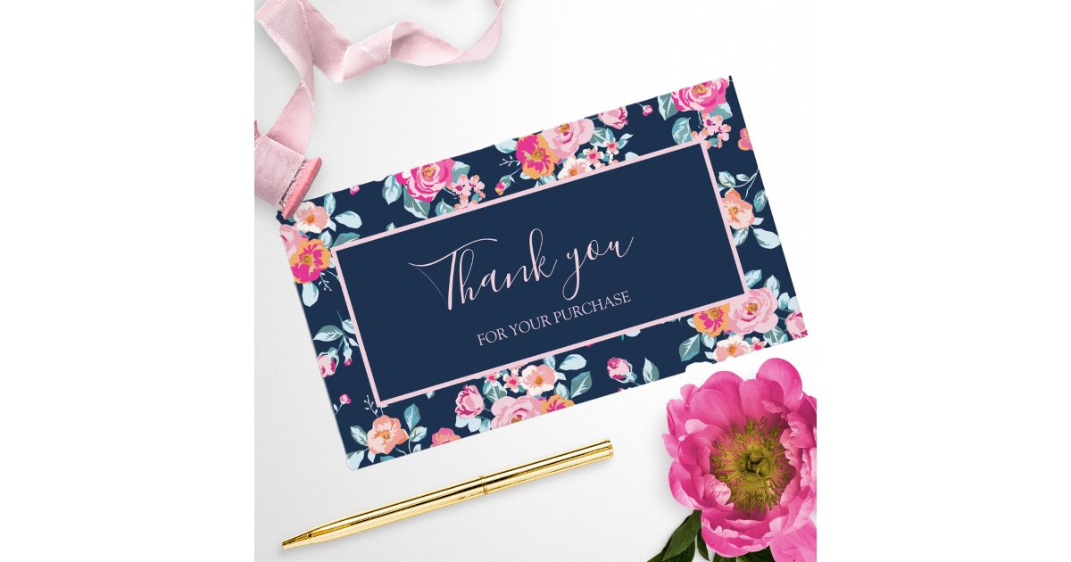 Thank You For Your Purchase Pink Roses Floral Business Card | Zazzle