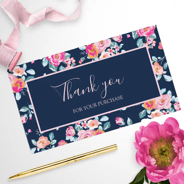 Thank You For Your Purchase Pink Roses Floral Business Card | Zazzle