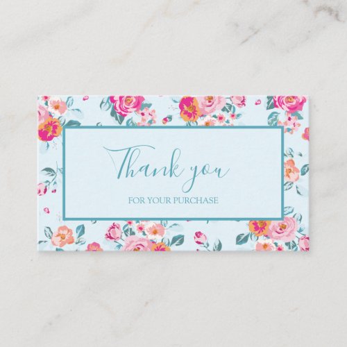 Thank You For Your Purchase Pink Roses Floral Business Card