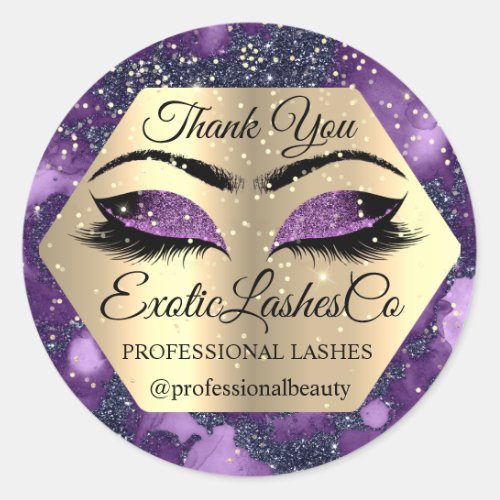 Thank YOU for Your PURCHASE Purple  Eyelashes Classic Round Sticker