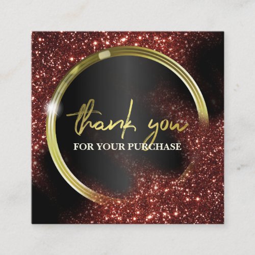 Thank You For Your Purchase Red Glitter On Black Square Business Card