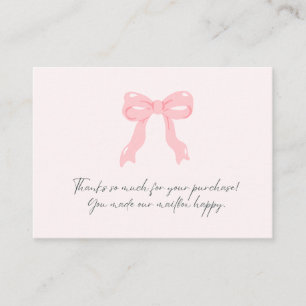 Thank You For Your Purchase. Soft Blush Pink Bow Note Card