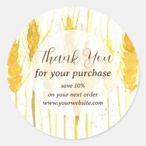Thank You For Your Purchase Wheat Grain Custom Classic Round Sticker