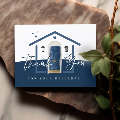 Thank You For Your Referral Navy Watercolor Door