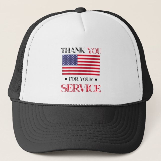 Thank You For Your Service American Flag Trucker Hat (Front)