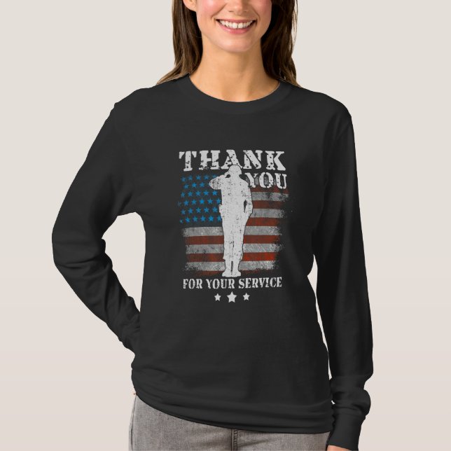 Thank You For Your Service American Flag Veterans  T-Shirt (Front)