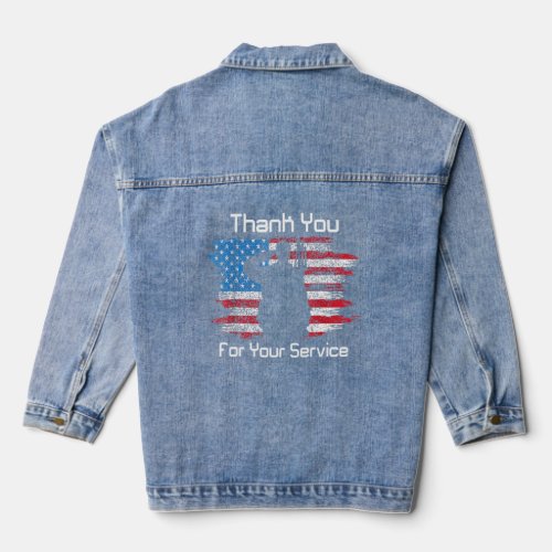 Thank You For Your Service Camouflage Usa Flag Vet Denim Jacket