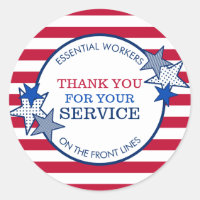 Thank You for Your Service Essential Workers Stars Classic Round Sticker