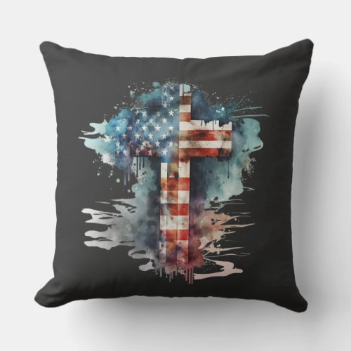 Thank You For Your Service Flag  Cross  Throw Pillow