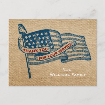 Thank You For Your Service Military Burlap Flag Postcard by MarceeJean at Zazzle