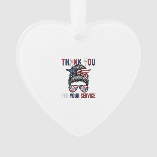 Thank You For Your Service Patriotic Messy Bun Shi Ornament