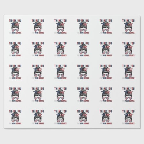 Thank You For Your Service Patriotic Messy Bun Shi Wrapping Paper
