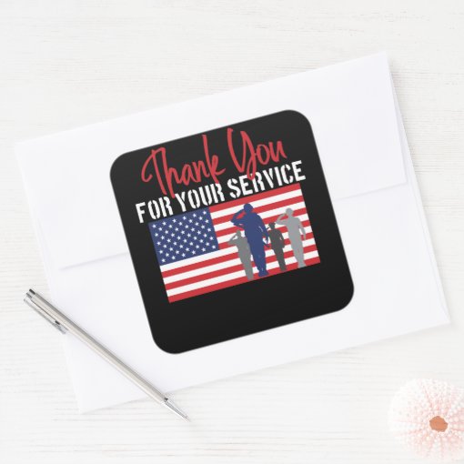 Thank You For Your Service Patriotic Veteran Square Sticker | Zazzle