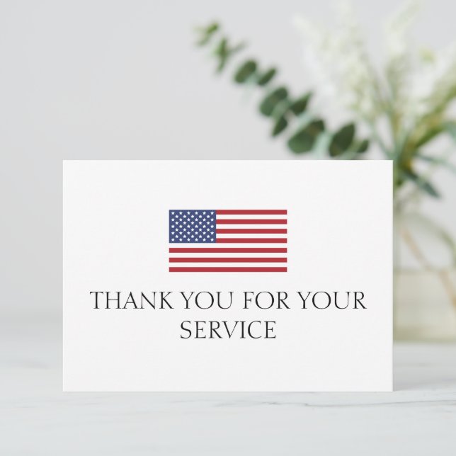 Thank You For Your Service Red blue American Flag Card (Standing Front)