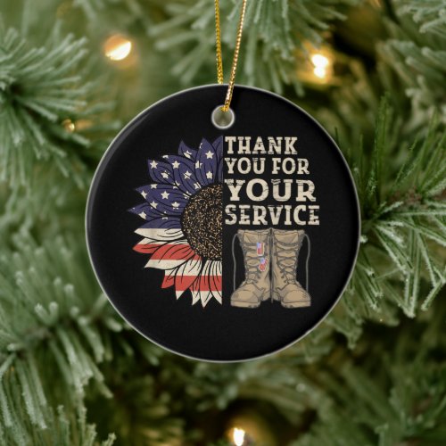 Thank You For Your Service Veteran US Flag Ceramic Ornament