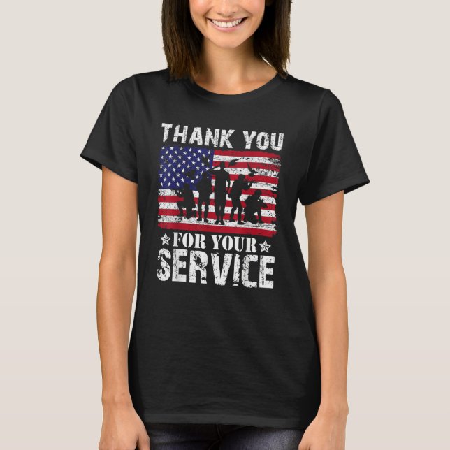 Thank You For Your Service Veteran US Flag Veteran T-Shirt (Front)