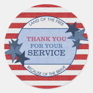 Thank You for Your Service Veterans Rustic Denim Classic Round Sticker