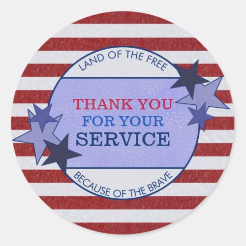 Thank You for Your Service Veterans Rustic Leather Classic Round Sticker