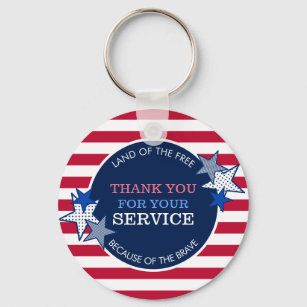Thank You for Your Service Veterans Stars Stripes  Keychain