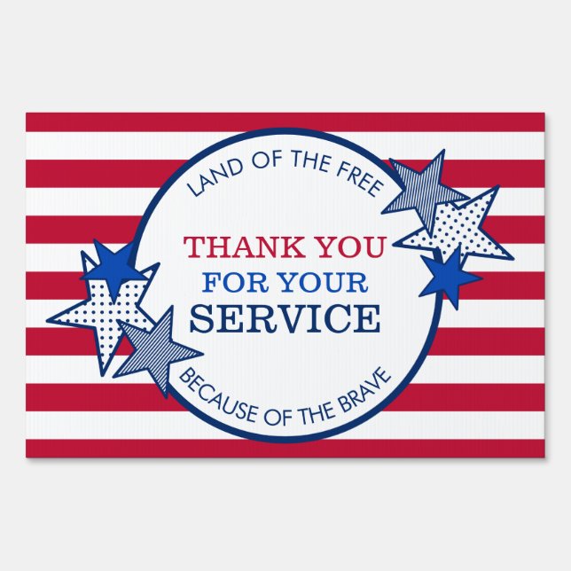Thank You for Your Service Veterans Stars Stripes Sign (Front)