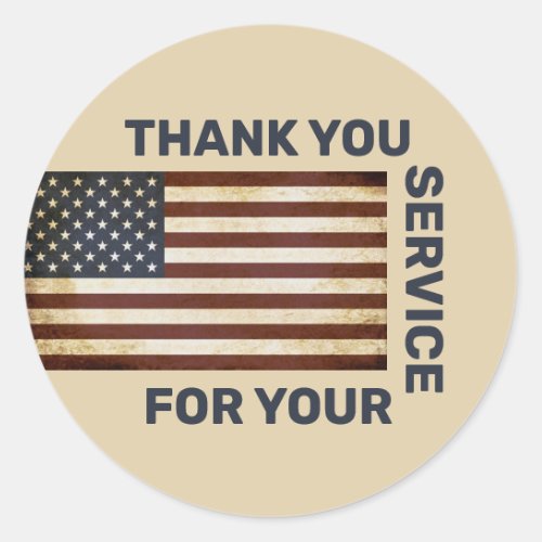 Thank You For Your Service Vintage American Flag  Classic Round Sticker