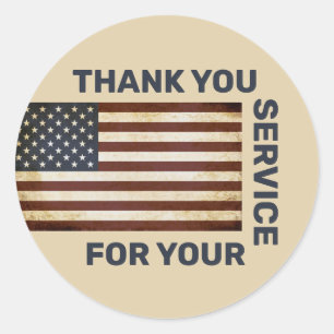 Thank You For Your Service Vintage American Flag Classic Round Sticker