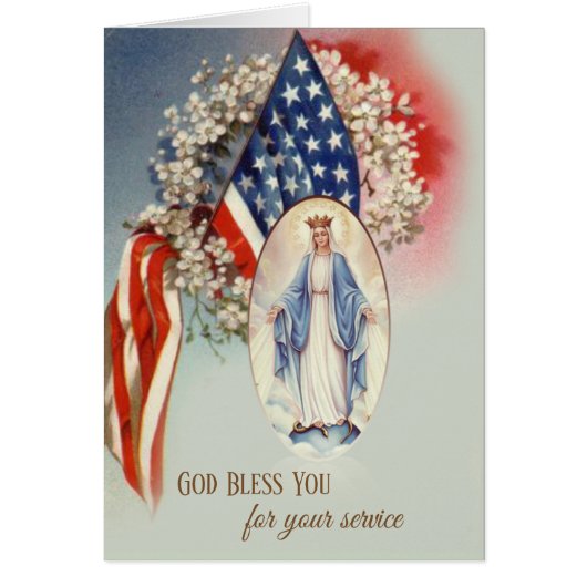 Thank you for Your Service Virgin Mary Flag Cards (Front)