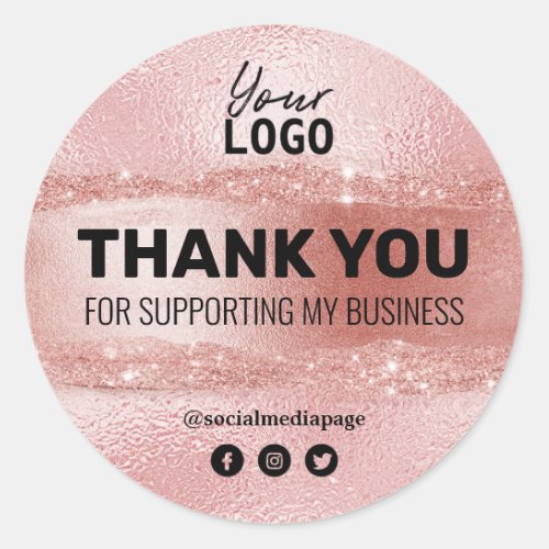 Thank You For Your Support Luxury Rose Gold Logo Classic Round Sticker