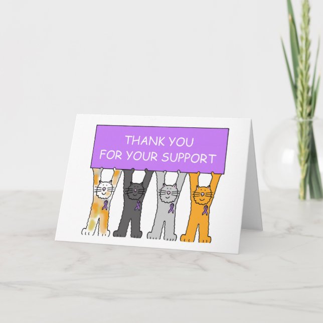 Thank You for Your Support, Purple Ribbons. Card (Front)