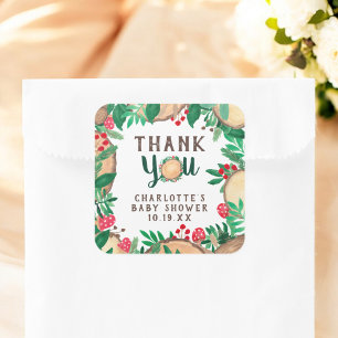 thank you forest woodland watercolor baby shower square sticker