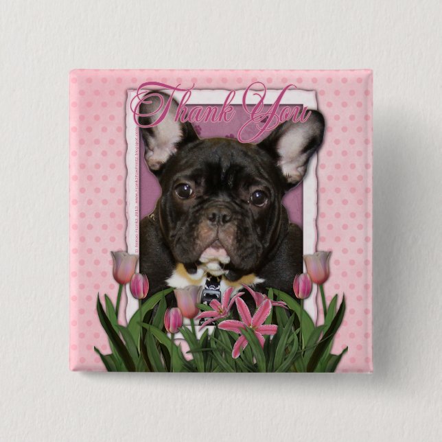 Thank You - French  Bulldog - Teal Pinback Button (Front)