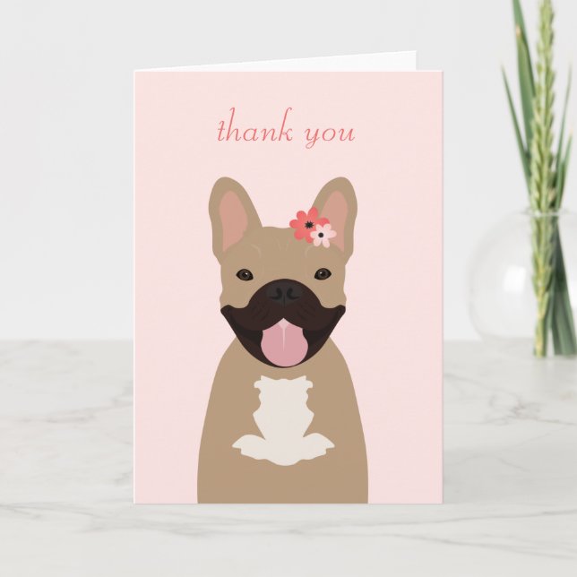 Thank You French Bulldogs Smiling Flowers Pink (Front)
