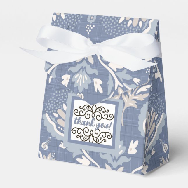 Thank You French Damask Blue   Favor Boxes (Front Side)