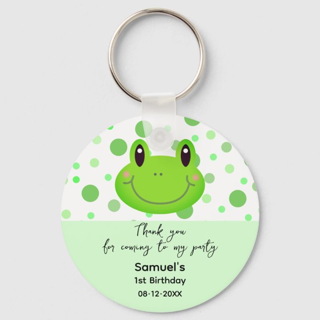 Thank you Frog Confetti Kids Birthday Party Favor Keychain (Front)