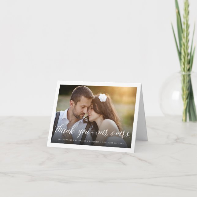 Thank You From Mr And Mrs Photo Wedding Thank You Note Card (Front)